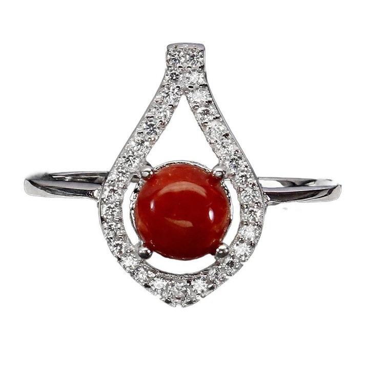 Inel din argint, Songea, argintiu, cu piatra coral natural si zirconiu, 16