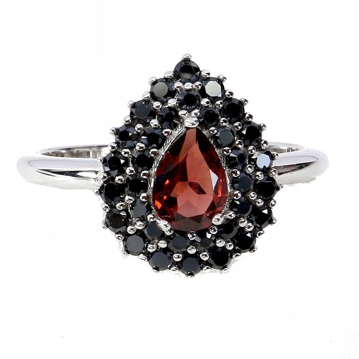 Inel argint 925 Songea cu granat natural si spinel negru, 15x13mm, marimea 14