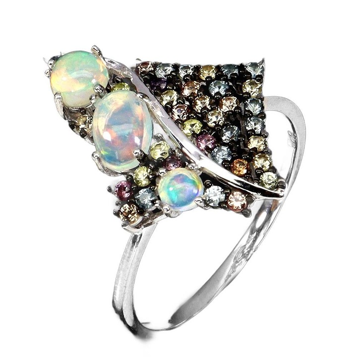 Inel din argint, Songea, argintiu, cu piatra opal si safire Songea, 17