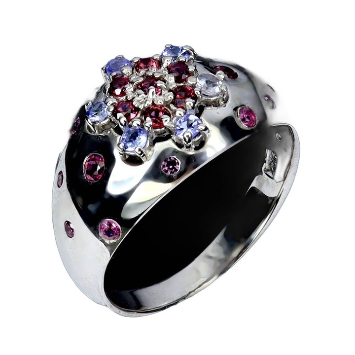 Inel argint 925 cu granate rodolit si tanzanite, 16.5, 21x11mm, Songea