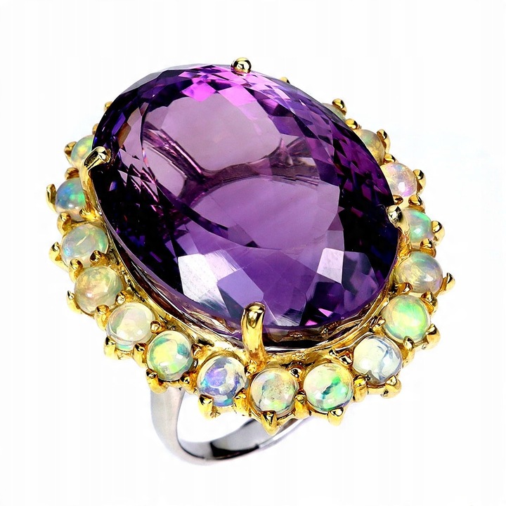 Inel din argint 925 cu ametist si opal, Songea, 19