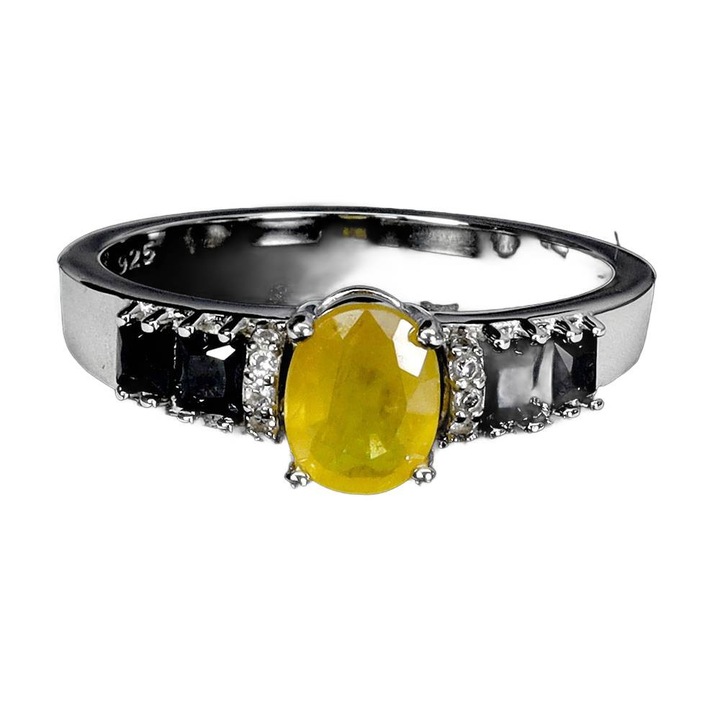 Inel din argint 925, Songea, cu safir galben natural si spinel negru, 17