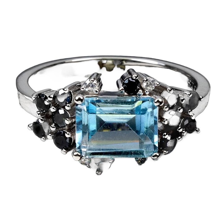 Inel din argint 925 cu topaz natural si spinel negru, 17, Songea