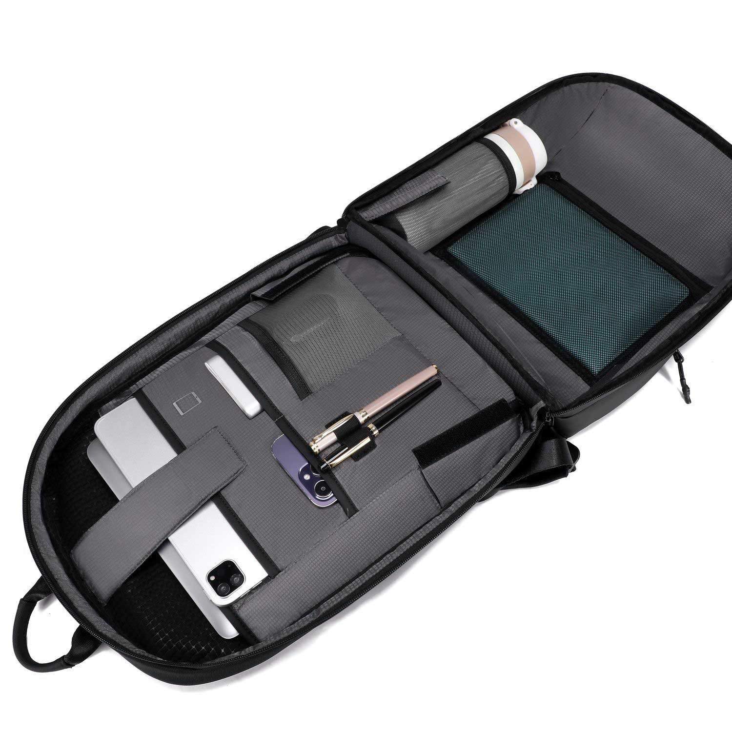 Rucsac business Spire, capacitate 21 l, compartiment laptop 15,6", compartiment tablet 9", deschidere 180°, negru, 43x30x16 cm