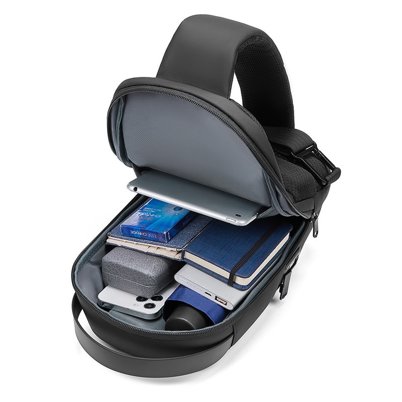 Rucsac unisex MYBALO Walker, 5L, impermeabil, cu USB port, pentru tableta 9", 32x17x10cm, negru
