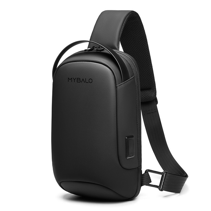 Rucsac unisex MYBALO Walker, 5L, impermeabil, cu USB port, pentru tableta 9", 32x17x10cm, negru