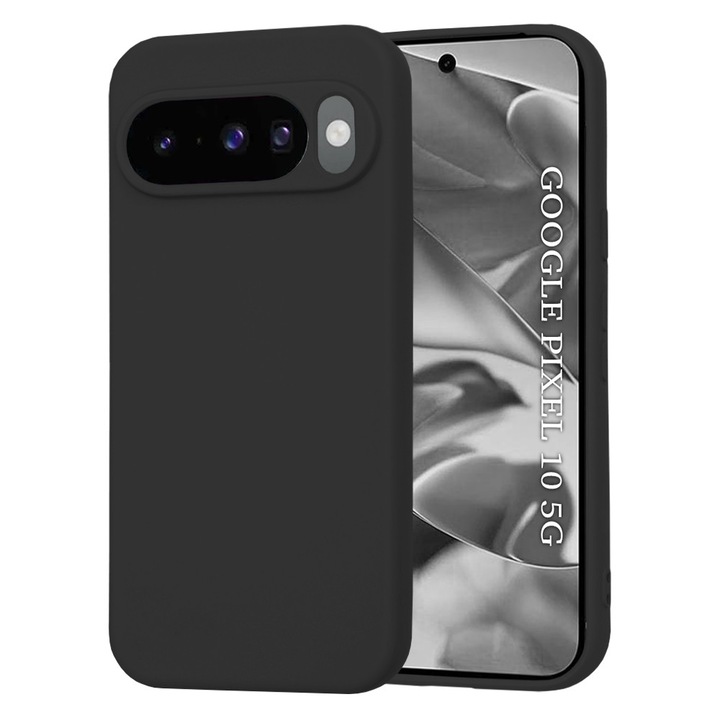 Google Pixel 10 Pro / Pixel 10 folyékony szilikon tok, vékony béléssel, mikroszálas ujjlenyomat-taszító kameravédelemmel, fekete