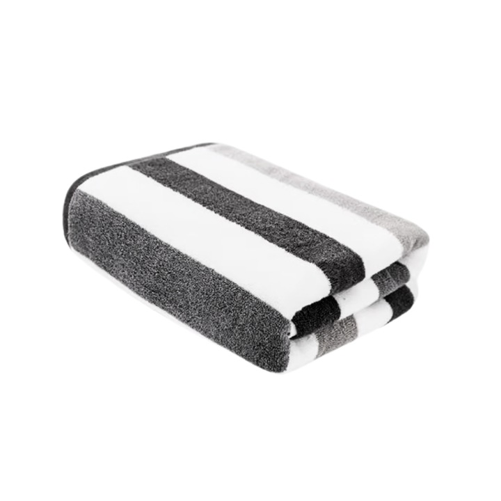 Дебела кърпа за баня с тъкани ивици, Плажна кърпа, 100 × 180 см, Сиви райета