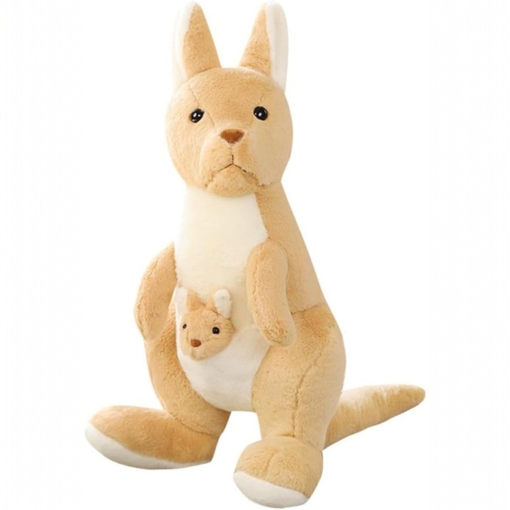 Jucărie de plus Malvys - Cangur Crem cu Pui în Marsupiu, 45cm, Moale, Set