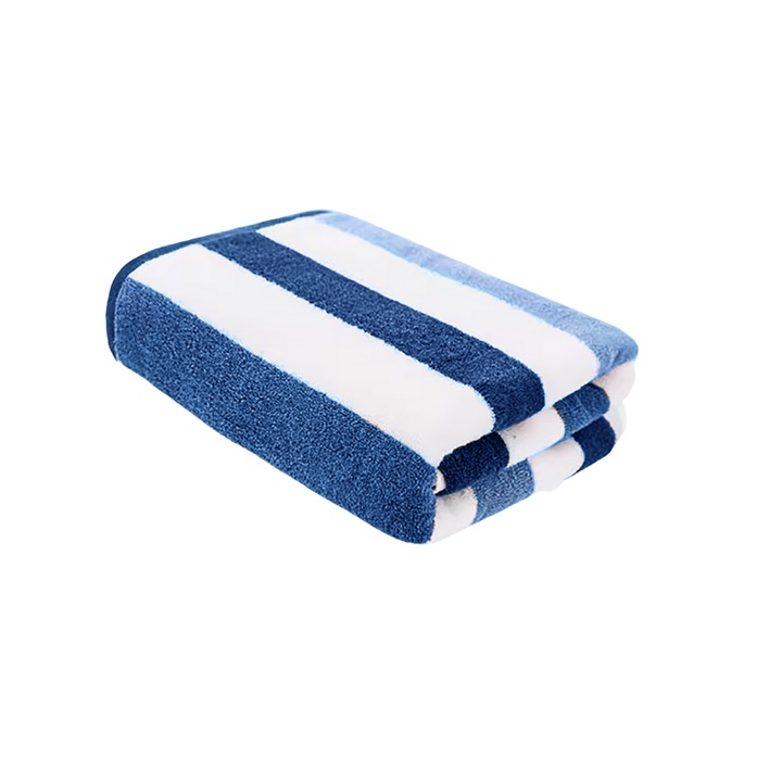 Дебела кърпа за баня с тъкани ивици, Плажна кърпа, 100 × 180 см, Сини ивици