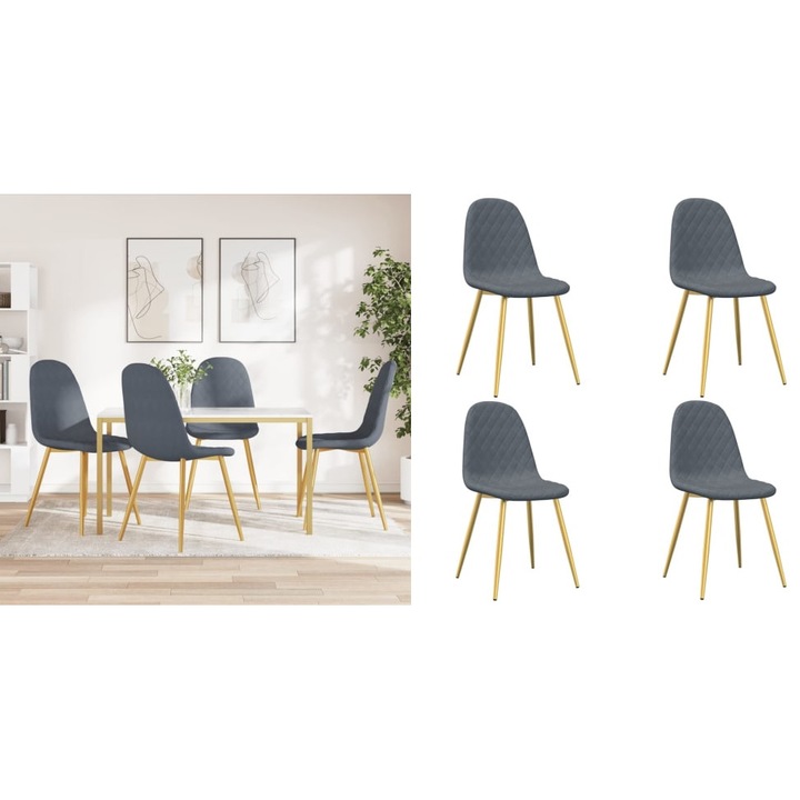 Scaune de bucatarie, 4 buc., gri inchis, catifea