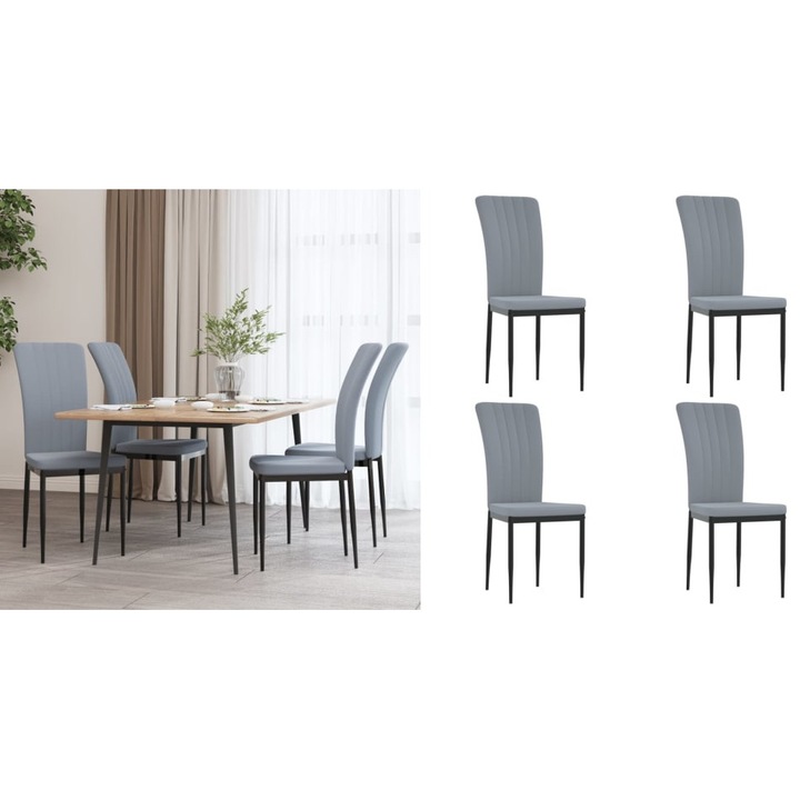 Scaune de bucatarie, 4 buc., gri deschis, catifea