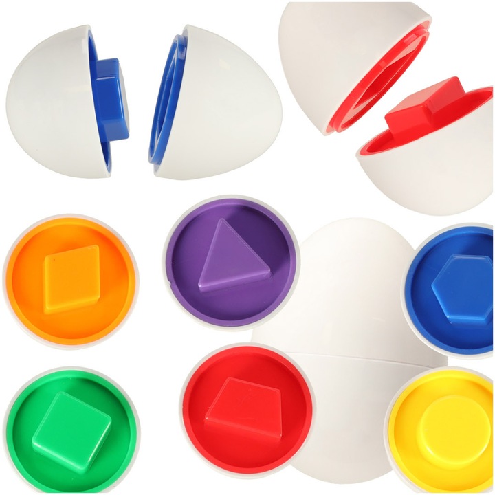 Sorter educativ Artemis, 6 oua, plastic, 8cm, joc de potrivire forme si culori