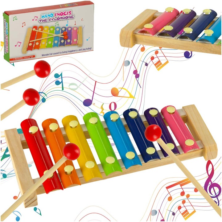 Cinele educative din lemn, Luka, set cu 8 sunete, multicolor, 24x12x2cm