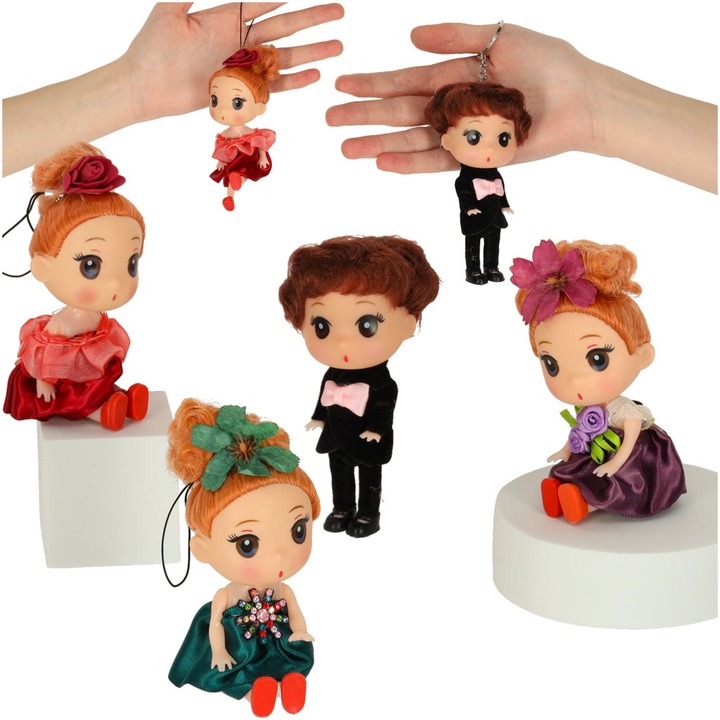 Set 4 papusi, Luka, 3 fetite + 1 baietel, 12cm, multicolor