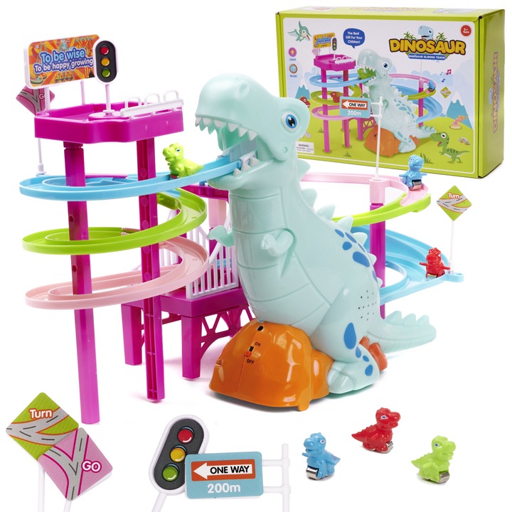 Dinoszaurusz pálya szett, Luka, 3 dinoszaurusz, hangok, 39x17,5x24cm