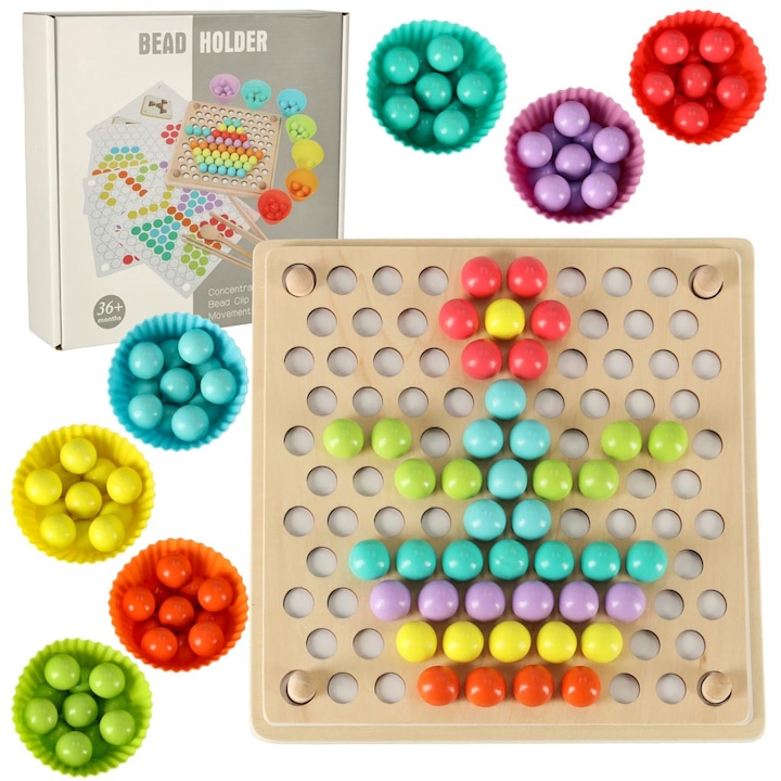 Sortator de puzzle-uri educationale Montessori din lemn cu mozaic si margele