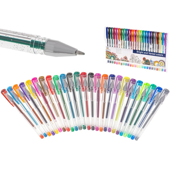 Színes csillámos tollkészlet, Artemis, 25 db, 15 cm, többszínű