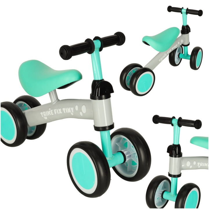 Bicicleta/prelungitor de pedalat pentru copii, tricicleta Fix Tiny cu patru roti, culoare verde inchis