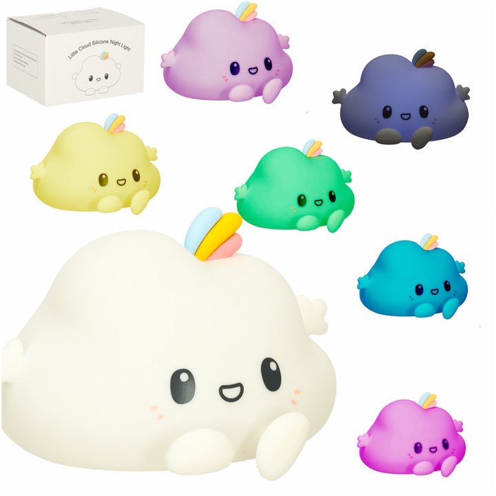 Lampa de veghe copii, Luka, chmurka, alb, 14x11,5x9cm, RGB, acumulator 1200mAh