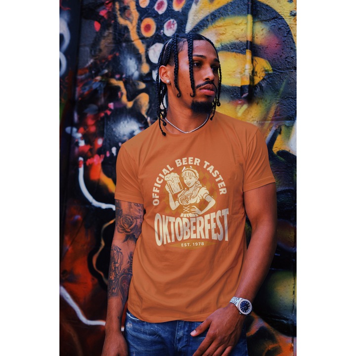 Tricou unisex din bumbac 100% cu motive Oktoberfest, bere si alcool, marime 2XL, culoare Portocaliu