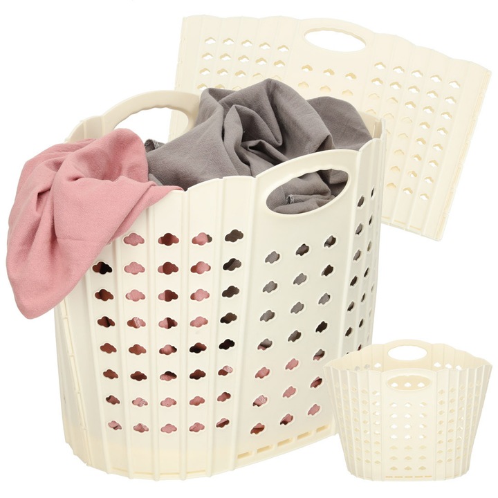 Cos de rufe pliabil Artemis crem, 42x24x29cm, cu 2 manere