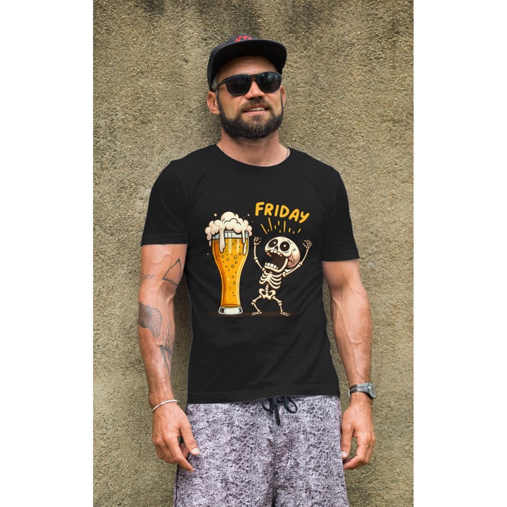 Tricou unisex din bumbac 100% cu motive Oktoberfest, bere si alcool, marime XL, culoare Negru