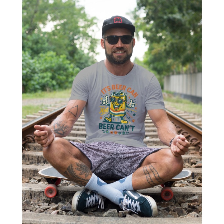 Tricou unisex din bumbac 100% cu motive Oktoberfest, bere si alcool Gri S INTL