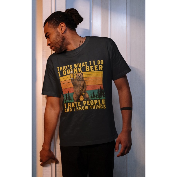 Tricou unisex din bumbac 100% cu motive Oktoberfest, bere si alcool, marime XL, culoare Negru