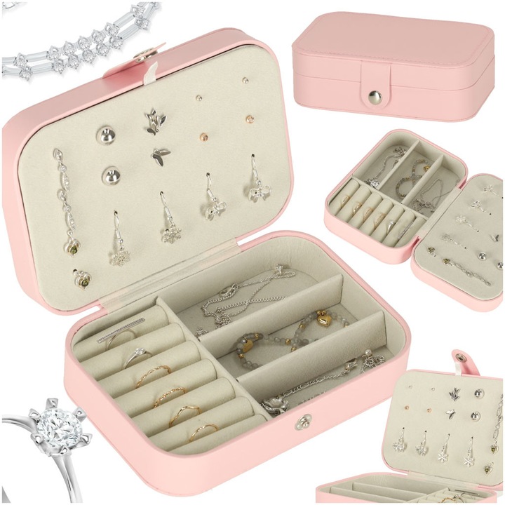 Artemis ékszerdoboz, kis rendező, rózsaszín, 16x11x5cm, fülbevalóknak és gyűrűknek