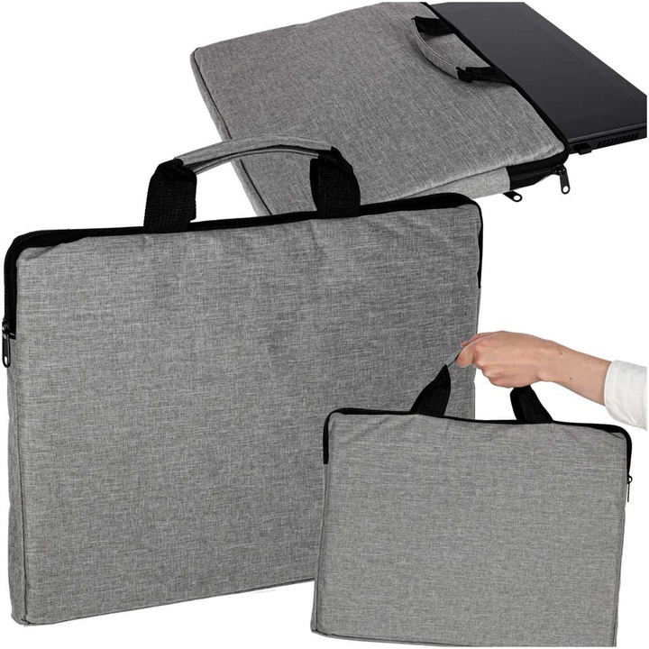Geanta laptop 15,6", Artemis, gri, material Oxford 300D, dimensiuni 39x29x2,2cm