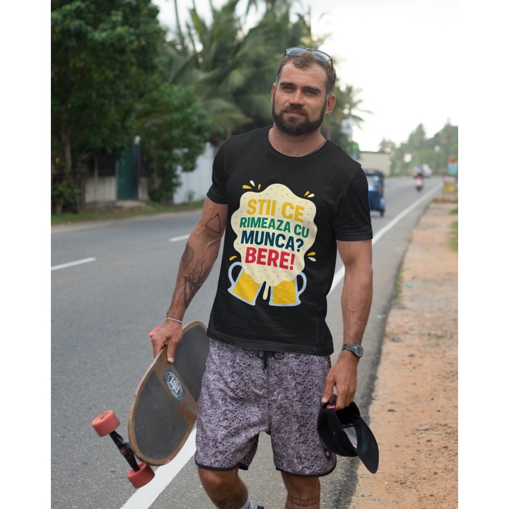 Tricou unisex din bumbac 100% cu motive Oktoberfest, bere si alcool, marime 2XL, culoare Negru