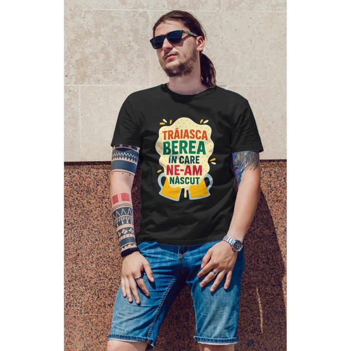 Tricou unisex din bumbac 100% cu motive Oktoberfest, bere si alcool, marime XL, culoare Negru