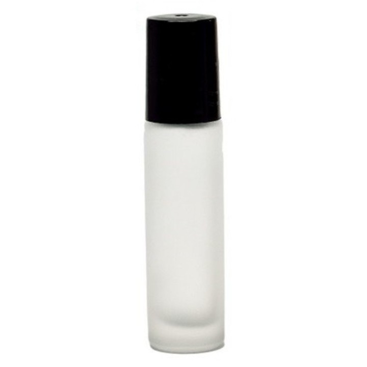 Recipient roll-on alb frosted, capac plastic negru, 10ml