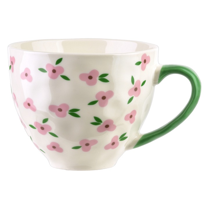 Cana Florella 400ml, roz cu flori, 11x15x9cm