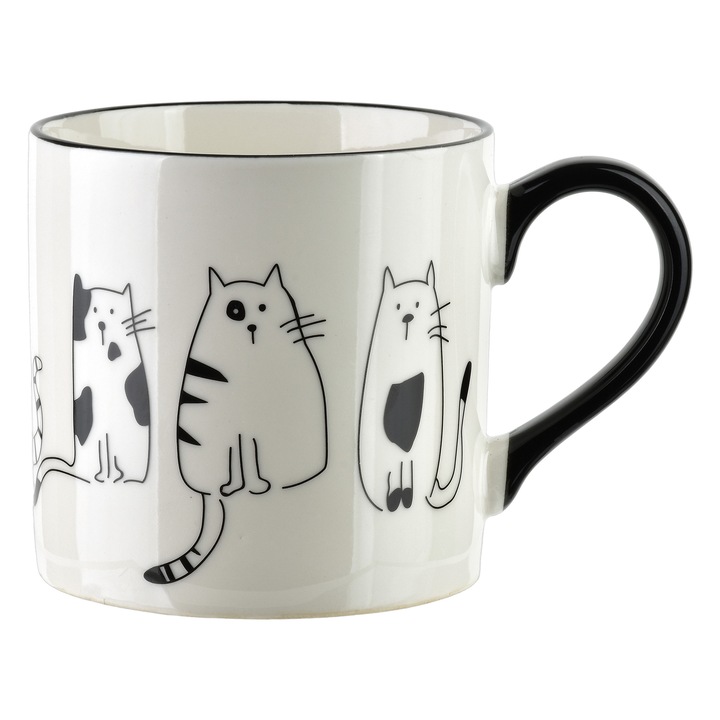 Cana COTTELLO, 370ml, 9x13x9cm, portelan, motive cu pisici