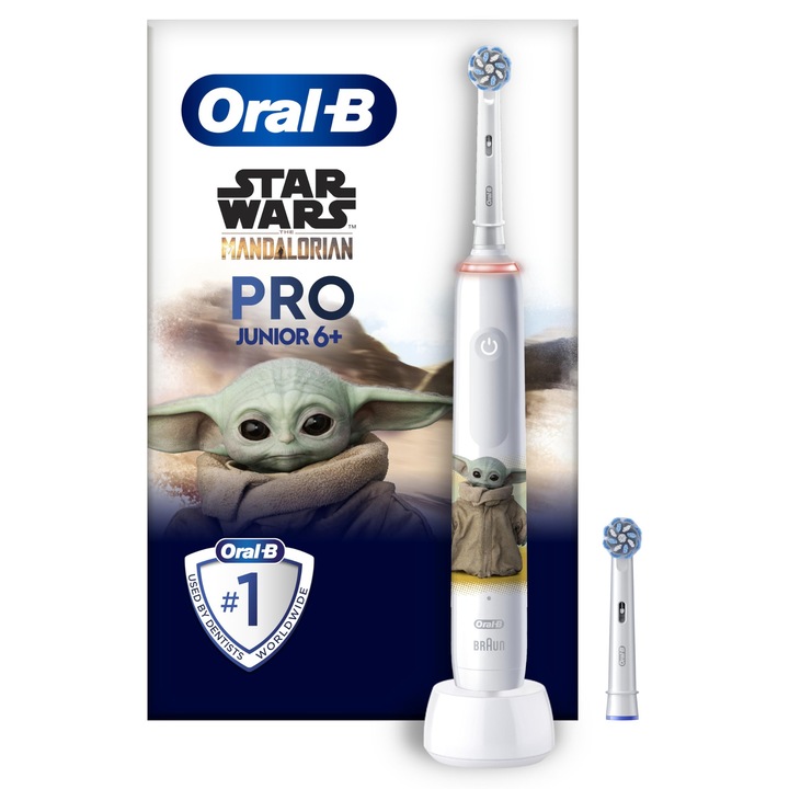 Periuță de dinți electrică Oral-B Pro Junior Star Wars, 2 capete, control al presiunii, alb