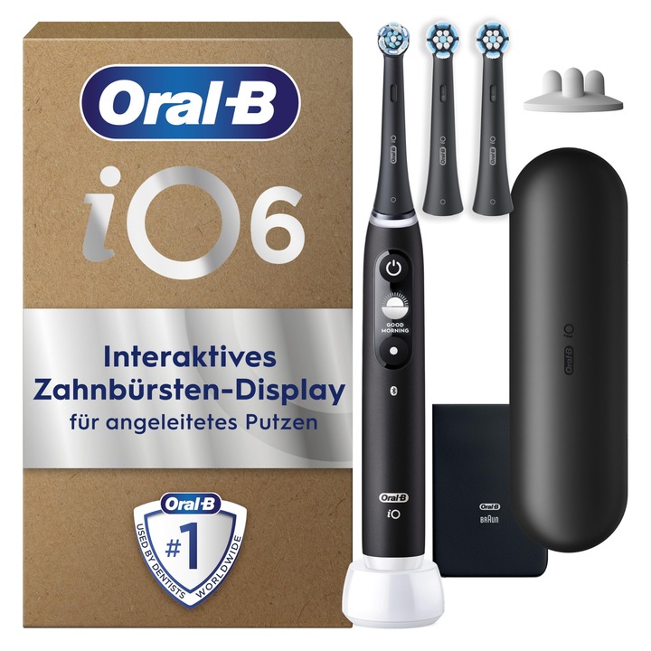 Periuta De Dinti Electrica Oral-B Io Series 6 Plus Sensitive Edition, Plus 3 Capete De Periuta, 5 Moduri De Periaj Pentru Ingrijirea Dentara, Husa De Calatorie, Designed By Braun, Negru Lava