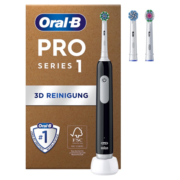 Periuta De Dinti Electrica Oral-B Pro Series 1 Plus Edition, Plus 3 Capete De Periuta, 3 Moduri De Periaj Pentru Ingrijirea Dentara, Designed By Braun, Neagra