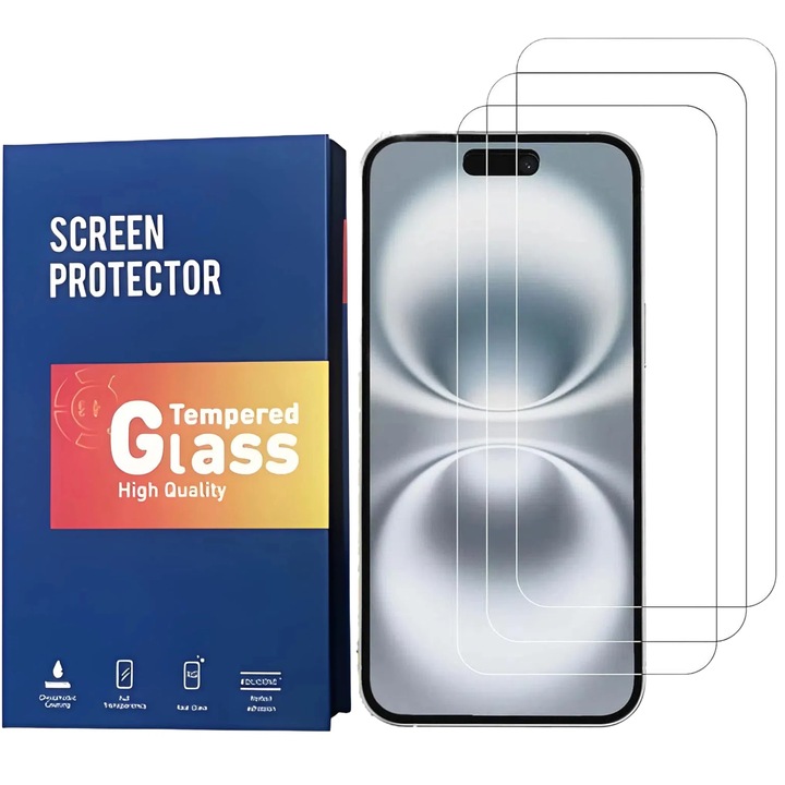 Set 3 Folii sticla pentru compatibila Apple iPhone 17 Pro Max, Omelivon, Duritate 9H, Ultra Claritate HD, Anti-amprenta, rezistenta la zgarieturi, transparent