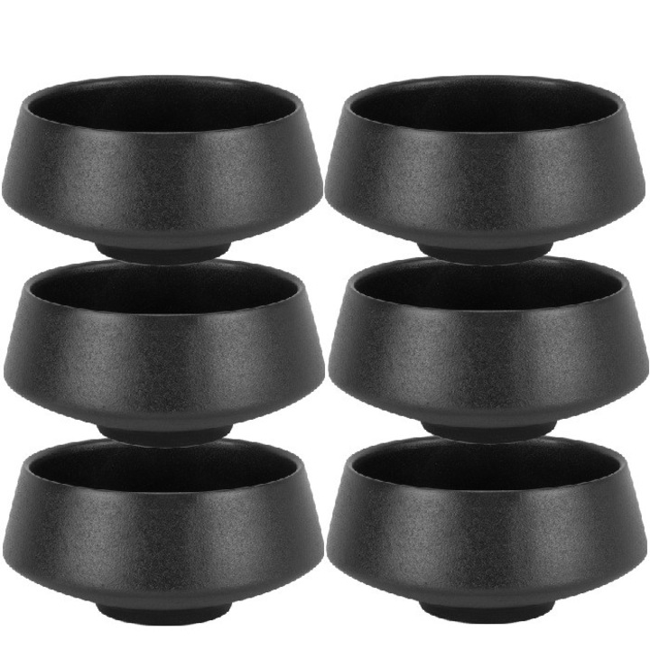 Set 6 boluri conice ceramice Culinaro Atlas Black 9cm, 200ml
