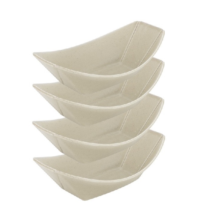 Set 4 boluri ceramice tip barca STREET FOOD CREAM, 23, 9x13, 4xh7cm