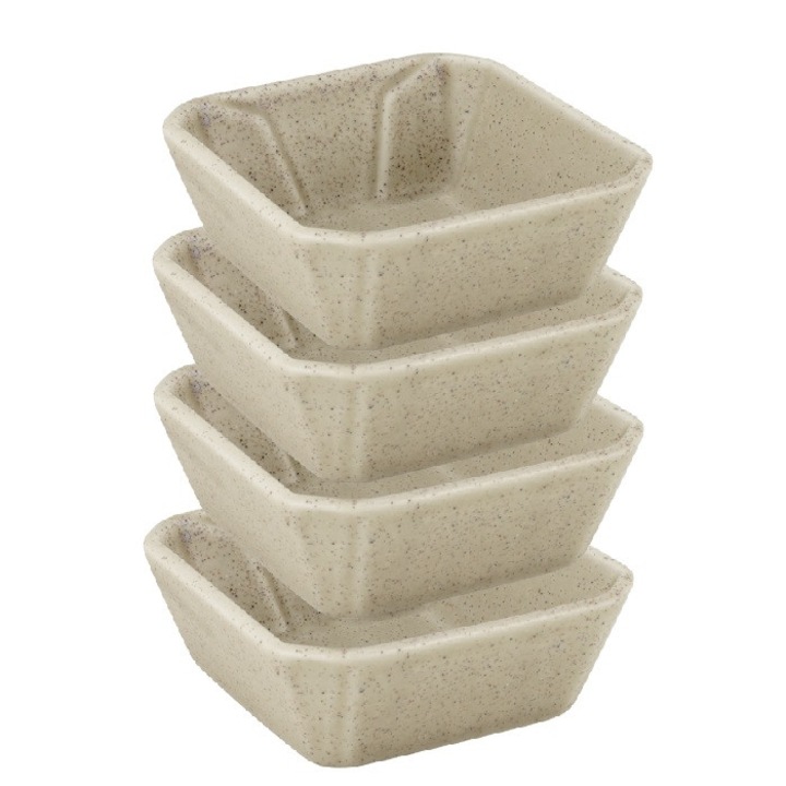 Set 4 boluri pentru sos din ceramica STREET FOOD CREAM, patrat, 8, 3x8, 3xh3, 2cm