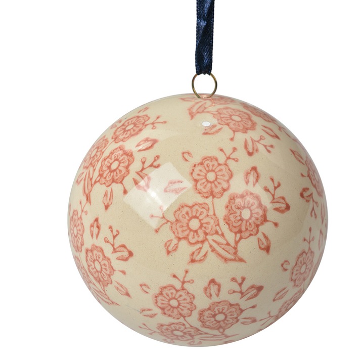 Rózsaszín-krém virágos kerámia díszgömb Ø 8x8 cm