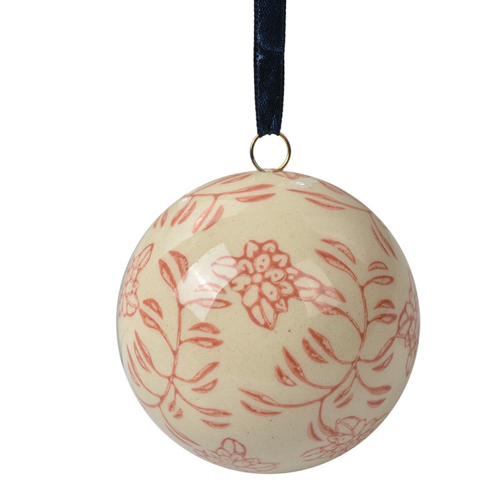 Kerámia rózsaszín bézs virágos díszgömb Ø 6x6 cm