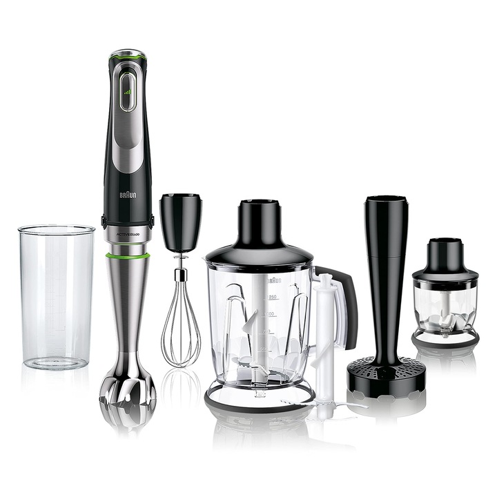 Braun Multiquick 9 Mq 9147X – 6 az 1-ben botmixer függőleges mixerrel, burgonya- és zöldségpürésítővel és habverővel, fokozatmentes sebességszabályozással, 1200 W, fekete/rozsdamentes acél
