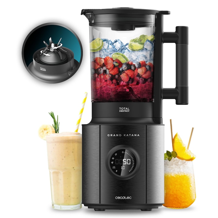 Blender JTC Omniblend V-TM 800, 950W, 2 L, Vas tritan fara BPA, 3 programe, Negru