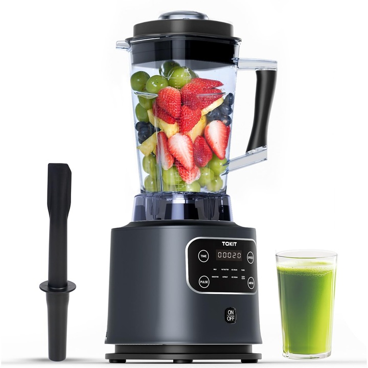 Mixer Vertical Tokit 8-En-1 2000Ml, Blender Pro De Inalta Performanta 1400W, Material Metalic, Cu Lcd Tactil, 8 Meniuri Si 9 Viteze, Zdrobitor De Gheata Pentru Shake-Uri, Smoothie-Uri Si Zdrobire De Gheata