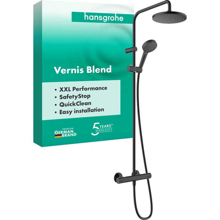 Душ система с термостат, Hansgrohe Vernis Blend, 205 мм, матово черно