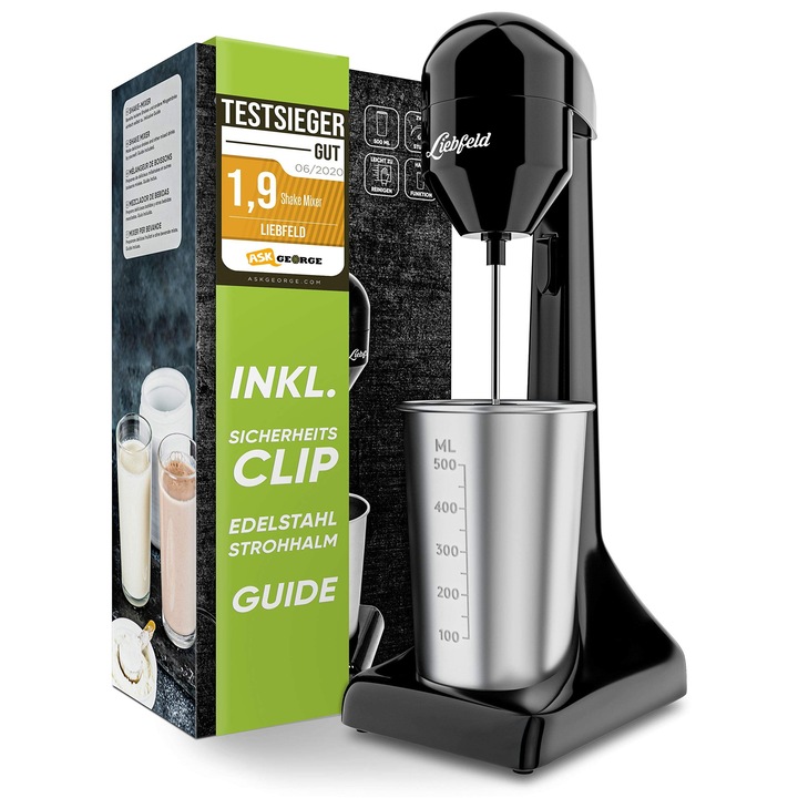 Liebfeld kézi mixer, 500 ml rozsdamentes acél tartály, 100 W teljesítmény, proteinsheakekhez és turmixokhoz